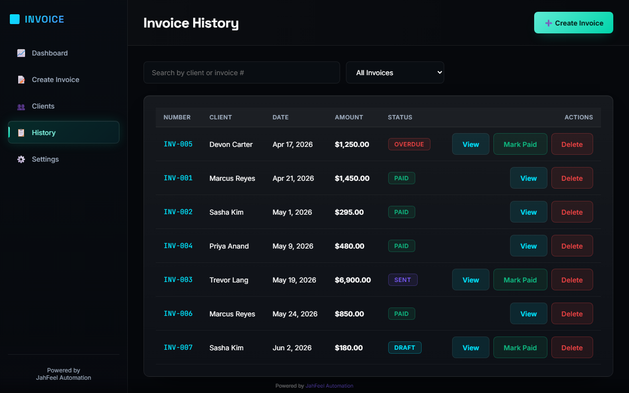Invoice history